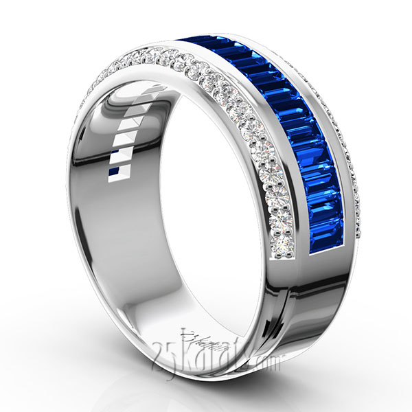 Blue Sapphire and Diamond Woman Anniversary Ring (1/2 ct. tw. Diamonds) - view 3