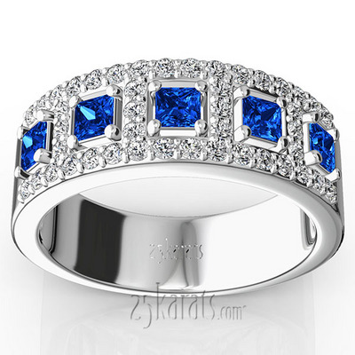 Princess Cut Sapphire and Diamond Anniversary Band - view 1 of 7