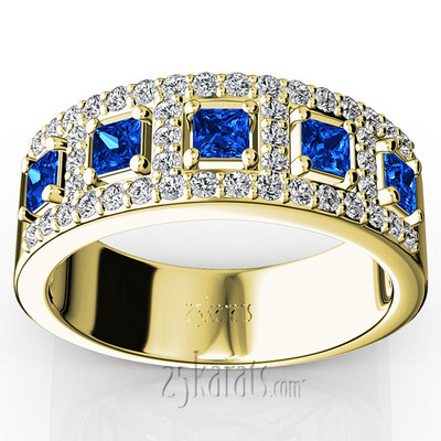 Princess Cut Sapphire and Diamond Anniversary Band - view 2 of 7