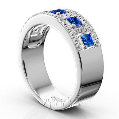 Princess Cut Sapphire and Diamond Anniversary Band - view 3 of 7