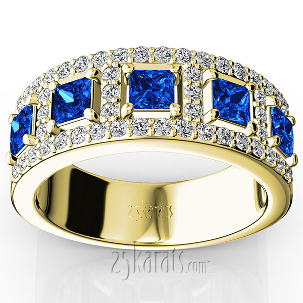 Princess Cut Sapphire and Diamond Anniversary Band - view 2