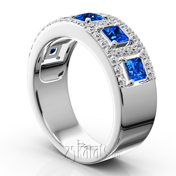 Princess Cut Sapphire and Diamond Anniversary Band - view 3