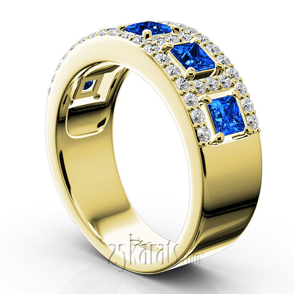 Princess Cut Sapphire and Diamond Anniversary Band - view 4