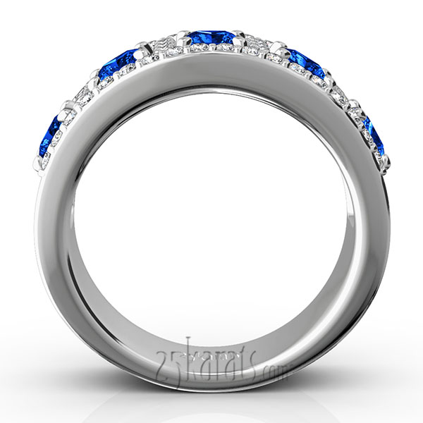 Princess Cut Sapphire and Diamond Anniversary Band - view 5