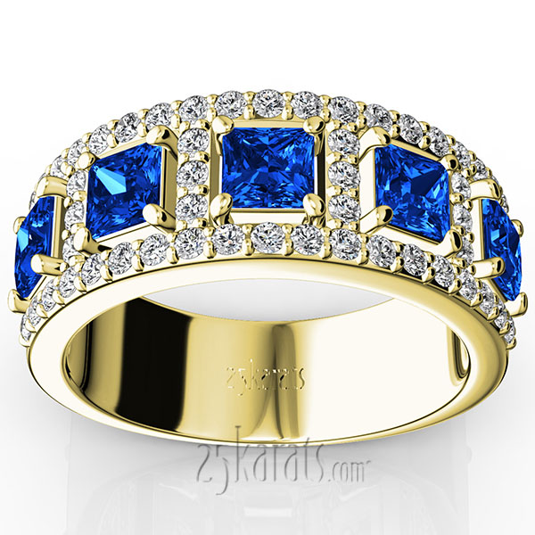 Princess Cut Sapphire and Diamond Anniversary Band - view 2