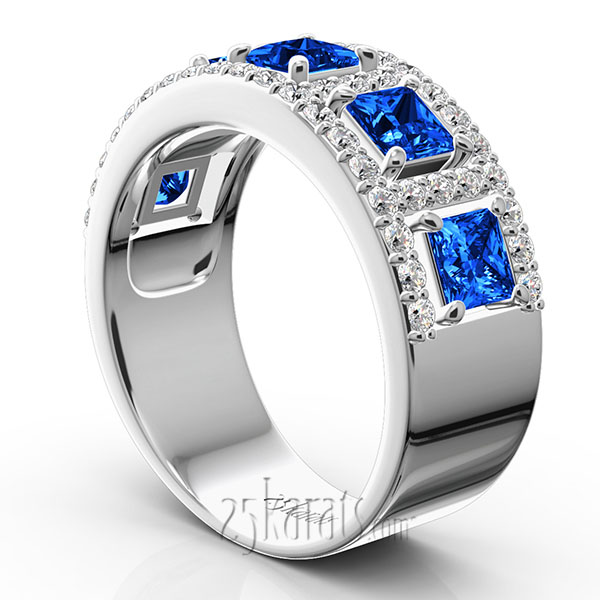 Princess Cut Sapphire and Diamond Anniversary Band - view 3