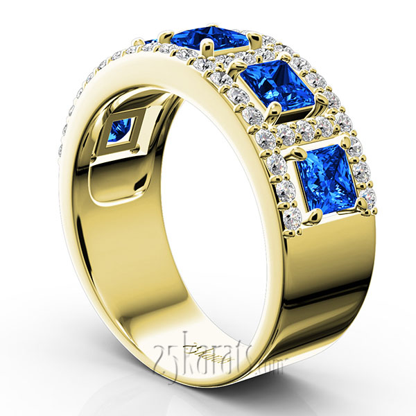 Princess Cut Sapphire and Diamond Anniversary Band - view 4