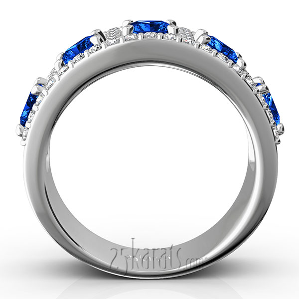 Princess Cut Sapphire and Diamond Anniversary Band - view 5