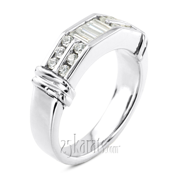 0.50 ct. t.w.  Round and Baguette Cut Channel Set Diamond Man Ring - view 2