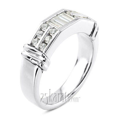 0.50 ct. t.w.  Round and Baguette Cut Channel Set Diamond Man Ring - view 2 of 6