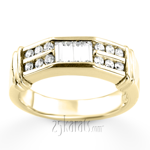 0.50 ct. t.w.  Round and Baguette Cut Channel Set Diamond Man Ring - view 3