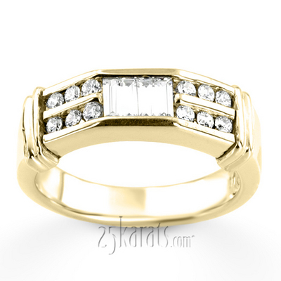 0.50 ct. t.w.  Round and Baguette Cut Channel Set Diamond Man Ring - view 3 of 6