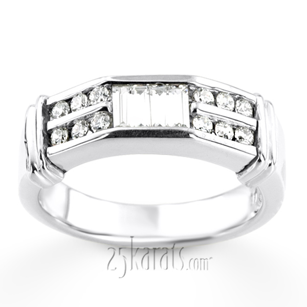 0.50 ct. t.w.  Round and Baguette Cut Channel Set Diamond Man Ring - view 4