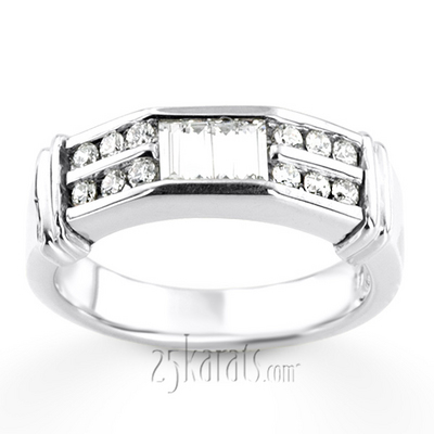 0.50 ct. t.w.  Round and Baguette Cut Channel Set Diamond Man Ring - view 4 of 6