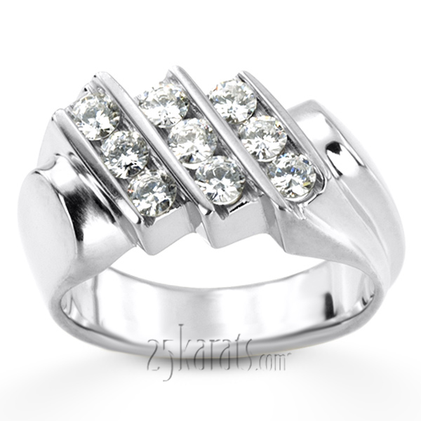 1.08 ct. Round Cut Bar Set Diamond Men  Ring - view 3