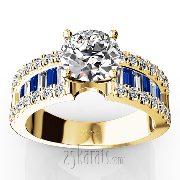 Engagement Ring With Sapphire And Diamond Baguettes (1.25 ct. t.w.) - view 2