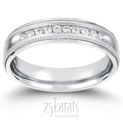 Channel Set Milgrain Diamond Wedding Band