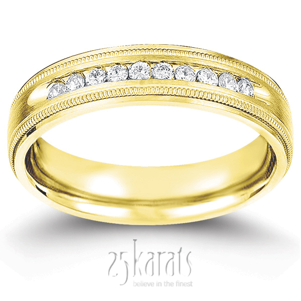 Channel Set Milgrain Diamond Wedding Band - view 2