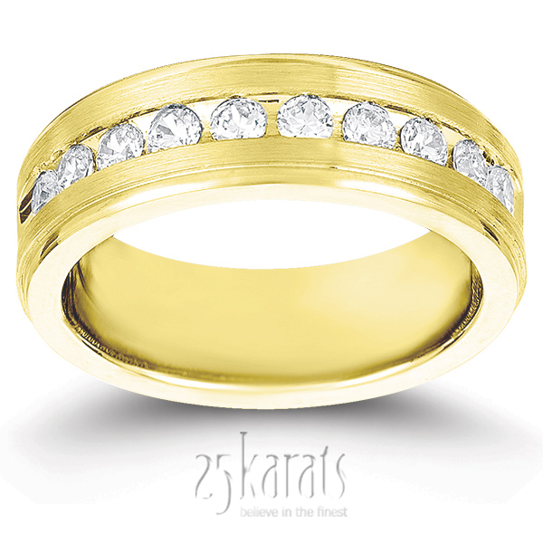 Step Edge Channel Diamond Wedding Band - view 2