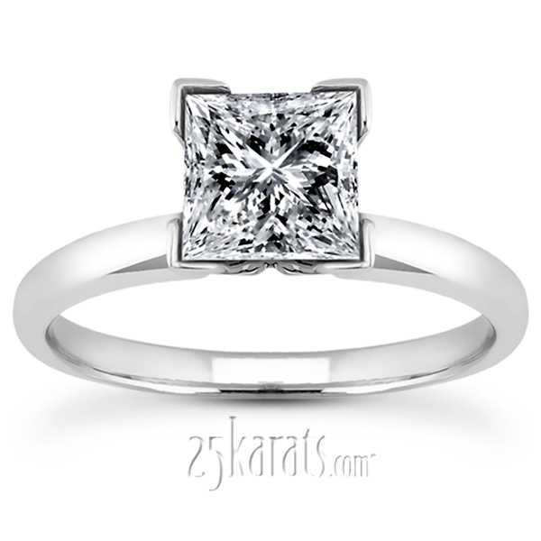 V Tip 4 Prong Classic Princess Cut Solitaire Engagement Ring  - view 4