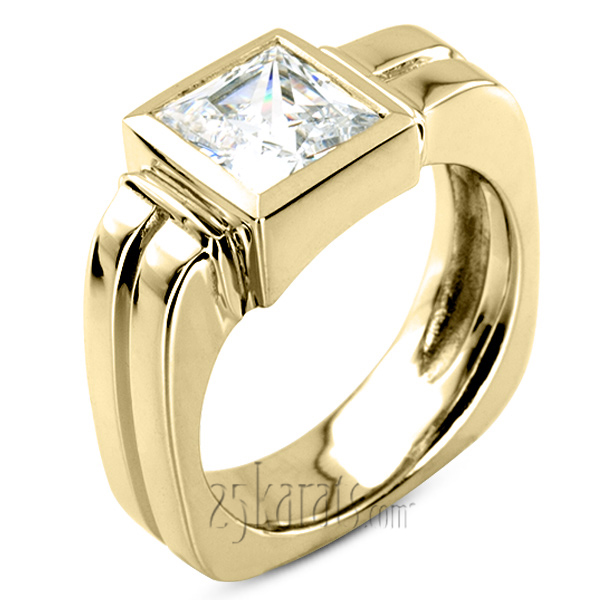 Solitaire Princess Cut Diamond Man Ring (3.00 ct.) - view 2