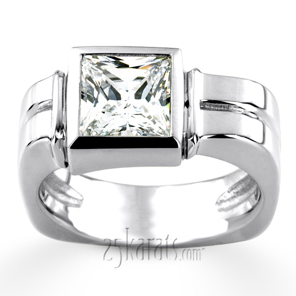 Solitaire Princess Cut Diamond Man Ring (3.00 ct.) - view 3