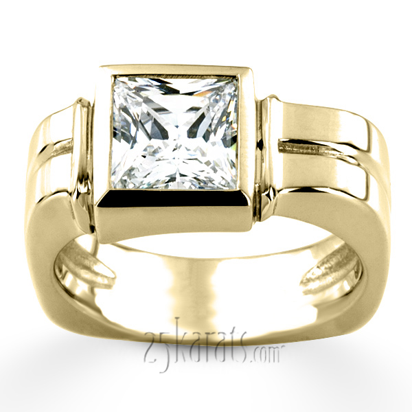 Solitaire Princess Cut Diamond Man Ring (3.00 ct.) - view 4