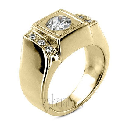 0.12 ct. Round Cut Prong Set Diamond Man Ring (0.75ct Center) - view 1 of 6