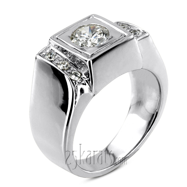 0.12 ct. Round Cut Prong Set Diamond Man Ring (0.75ct Center) - view 2