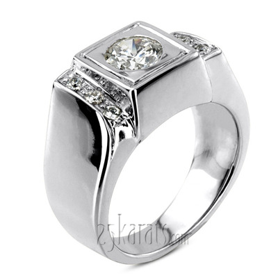 0.12 ct. Round Cut Prong Set Diamond Man Ring (0.75ct Center) - view 2 of 6