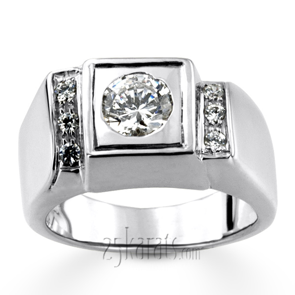 0.12 ct. Round Cut Prong Set Diamond Man Ring (0.75ct Center) - view 3