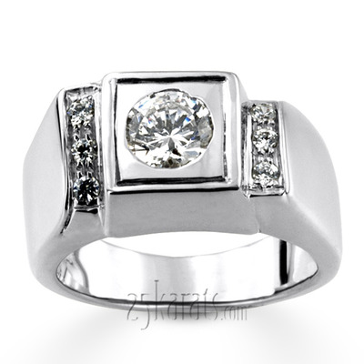 0.12 ct. Round Cut Prong Set Diamond Man Ring (0.75ct Center) - view 3 of 6