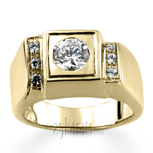 0.12 ct. Round Cut Prong Set Diamond Man Ring (0.75ct Center) - view 4