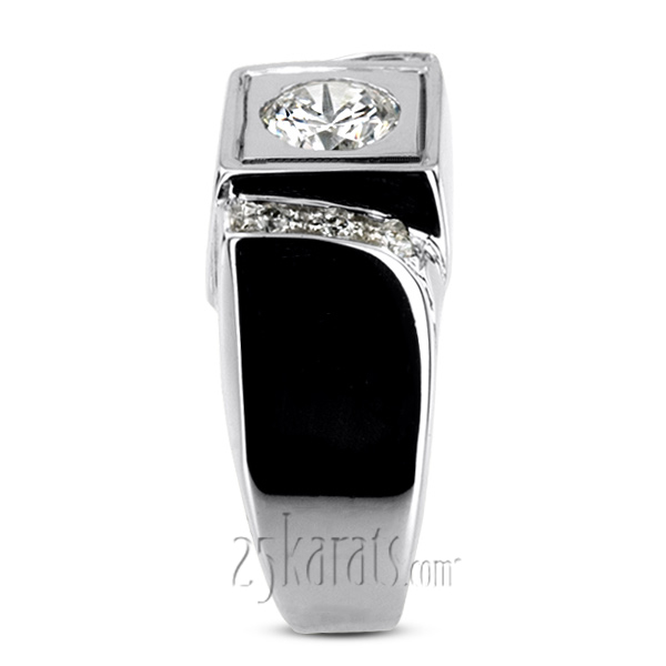 0.12 ct. Round Cut Prong Set Diamond Man Ring (0.75ct Center) - view 6