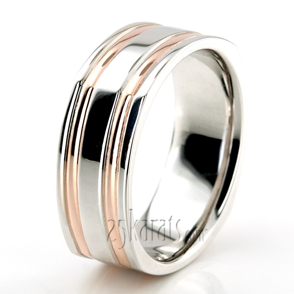 Sturdy Four Sided Two-Color Wedding Band  - view 2