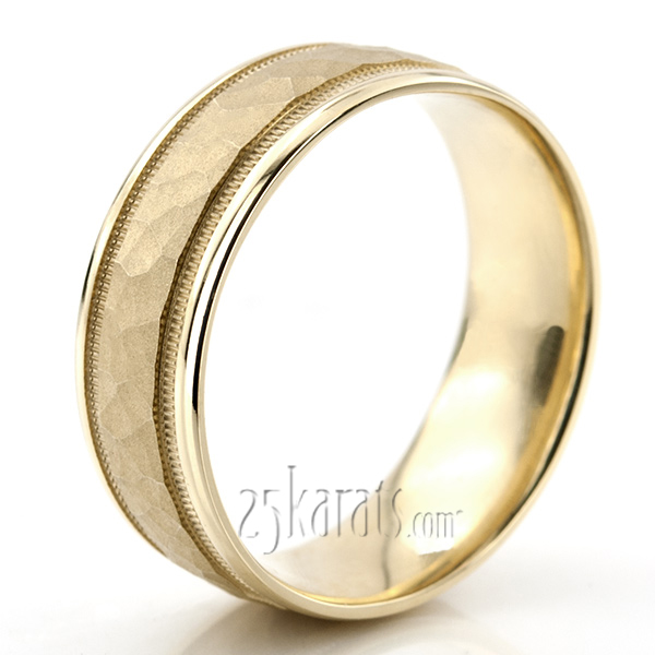 Benchmark 8mm Comfort-Fit Hammered-Finished Design Band - view 2