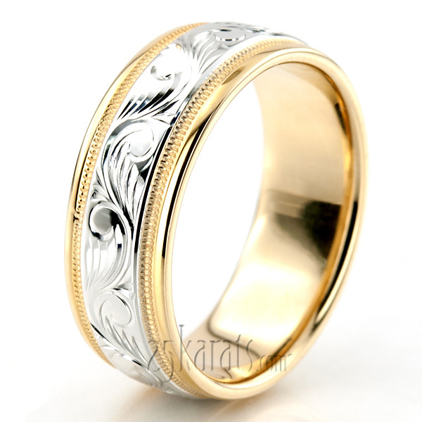 Elegant Hand Engraved Fancy Designer Wedding Band  - view 3