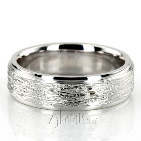 Two-Tone Rough Step Edge Wedding Ring  - view 2