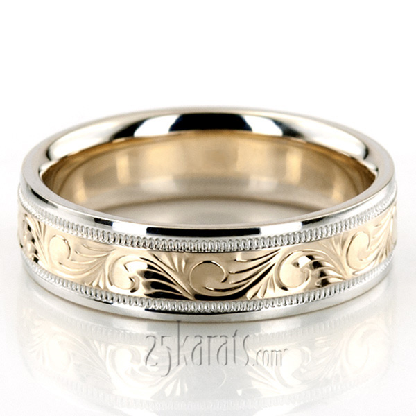 Elegant Hand Engraved Fancy Designer Wedding Band  - view 4