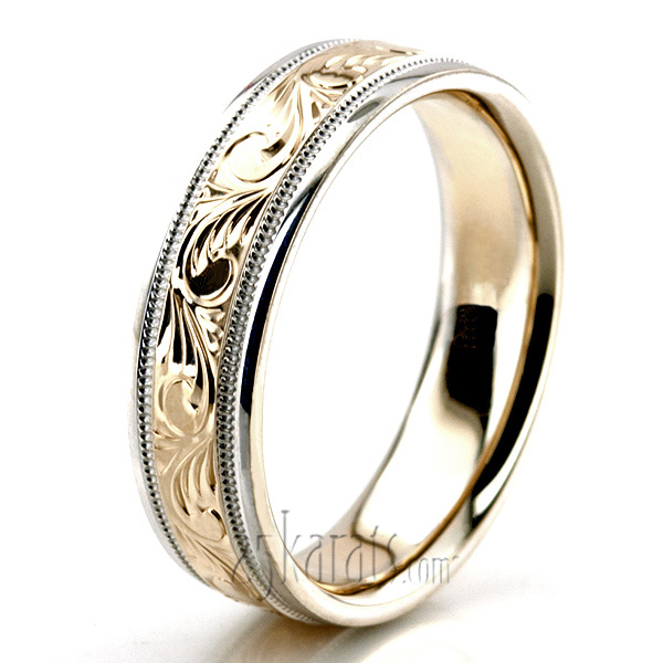 Elegant Hand Engraved Fancy Designer Wedding Band  - view 5