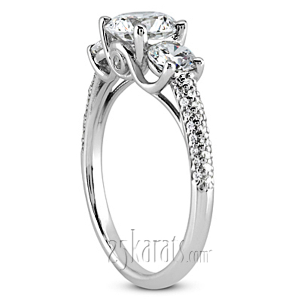 Elegant Three Stone Micro Pave Engagement Ring (0.84 ct. t.w.) - view 1