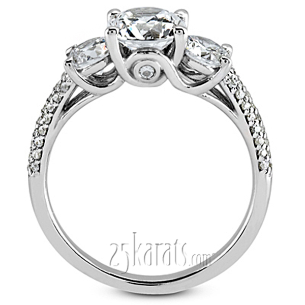 Elegant Three Stone Micro Pave Engagement Ring (0.84 ct. t.w.) - view 2