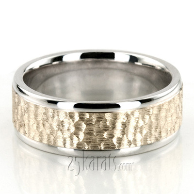 Two-Color Hammered Basic Design Wedding Band 