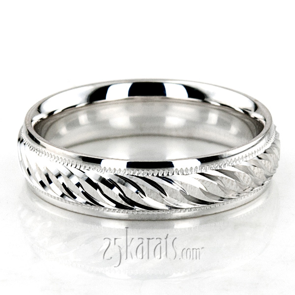 Attractive Brush Finish Fancy Carved Wedding Band  - view 4