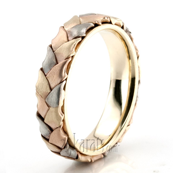 Bestseller Tri-Tone Hand Woven Gold Wedding Ring - view 2