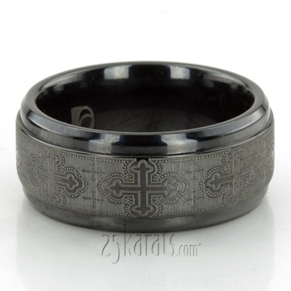 Black Titanium 9mm Comfort-Fit Cathedral Cross Design Ring - view 3