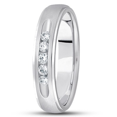 Step Edge Channel Set Diamond Wedding Band - view 4