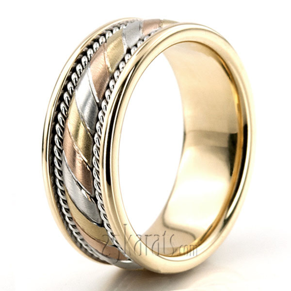 Exclusive Three-Color Hand Woven Wedding Band  - view 2