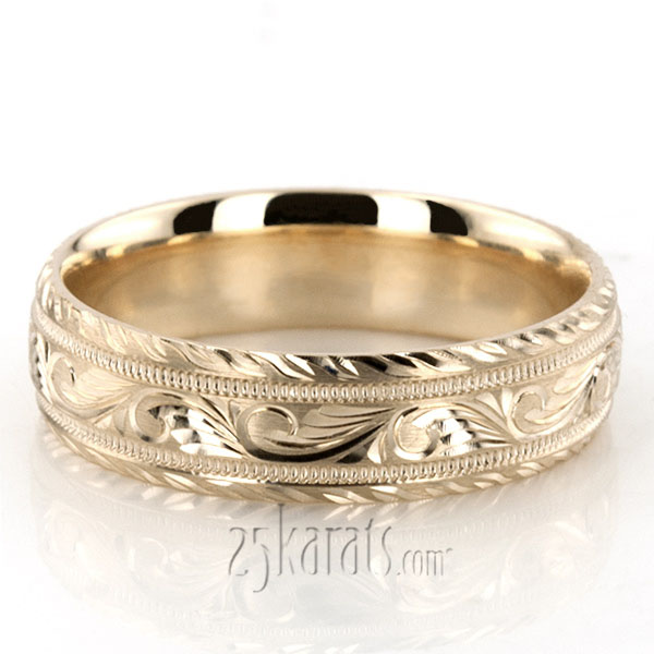 Chic Hand Engraved Floral Wedding Ring - view 4