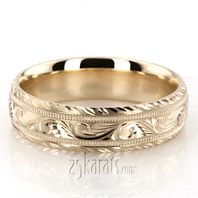 Chic Hand Engraved Floral Wedding Ring - view 4 of 8